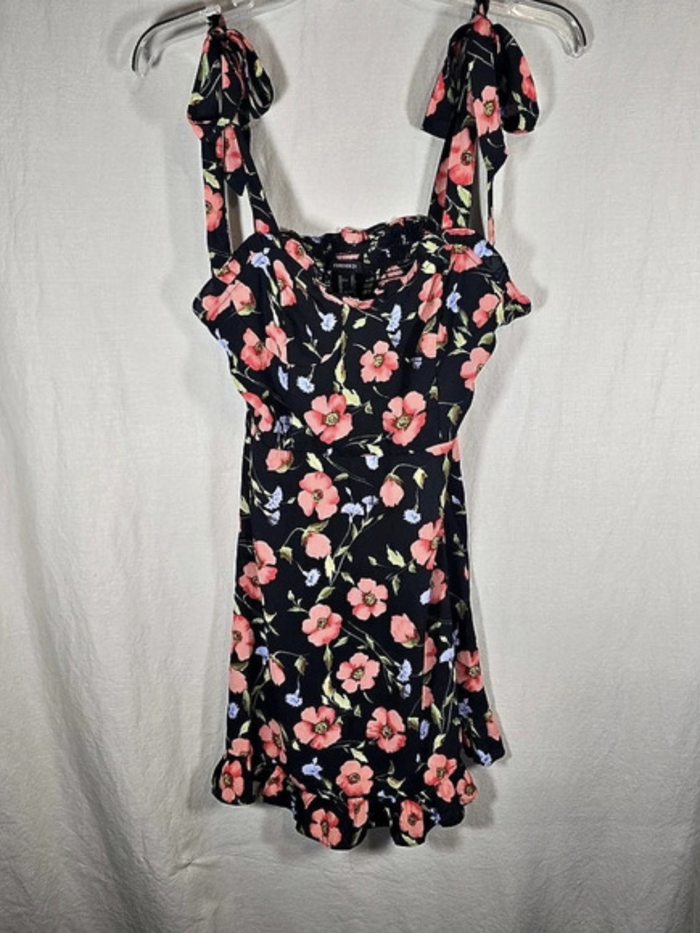 Forever 21 Floral Tie Strap Mini Dress Small